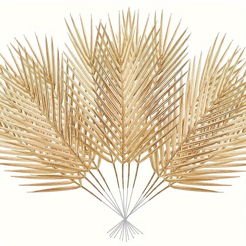 Palm Leaf Dried - 5 個ゴールデン人工ヤシの葉偽熱帯植物造花屋内屋外ホーム DIY 花瓶フィラーウェディングパーティーデコ