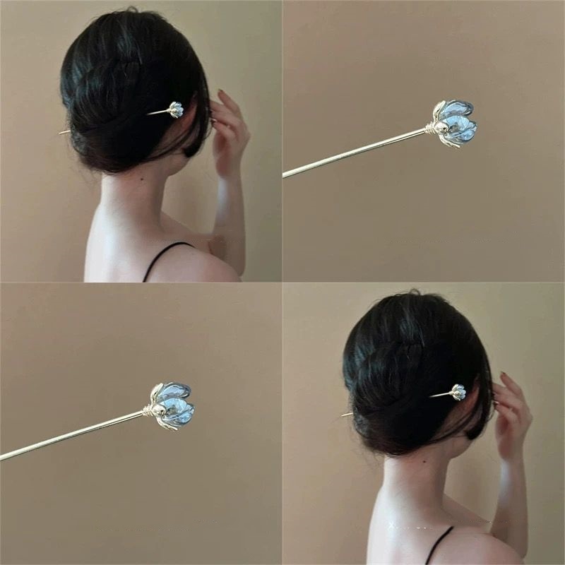 Supply Florist - 青い花のヘアピン、毎日のヘアアクセサリー、後頭部用ヘアピン、チャイナドレス用シンプルヘアピン、女性用ヘアアクセサリー