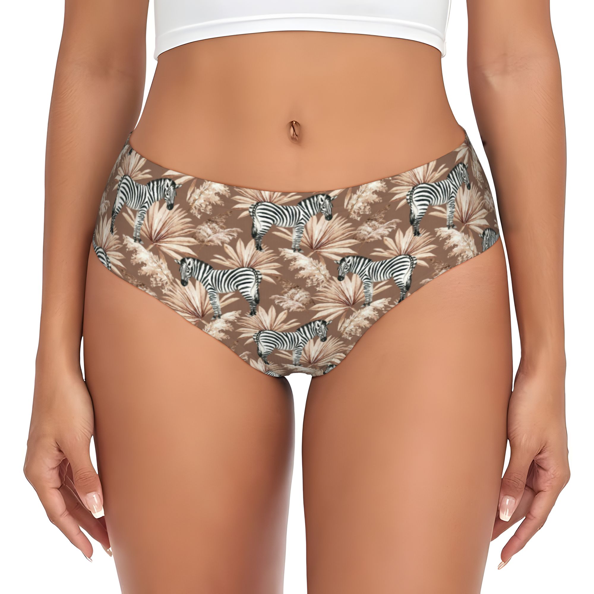 Palm Leaf Dried - 女性用ゼブラ柄ドライパームリーフ付きパンティーストレッチワイルドアニマルブリーフ下着