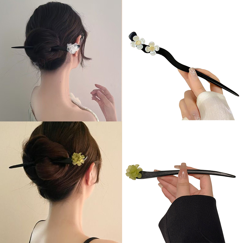 Supply Florist - ヴィンテージ中国風の木製花ヘアスティックパールヘアピンジュエリー女性のための気質ヘアアクセサリーウェディングスタイリング gif