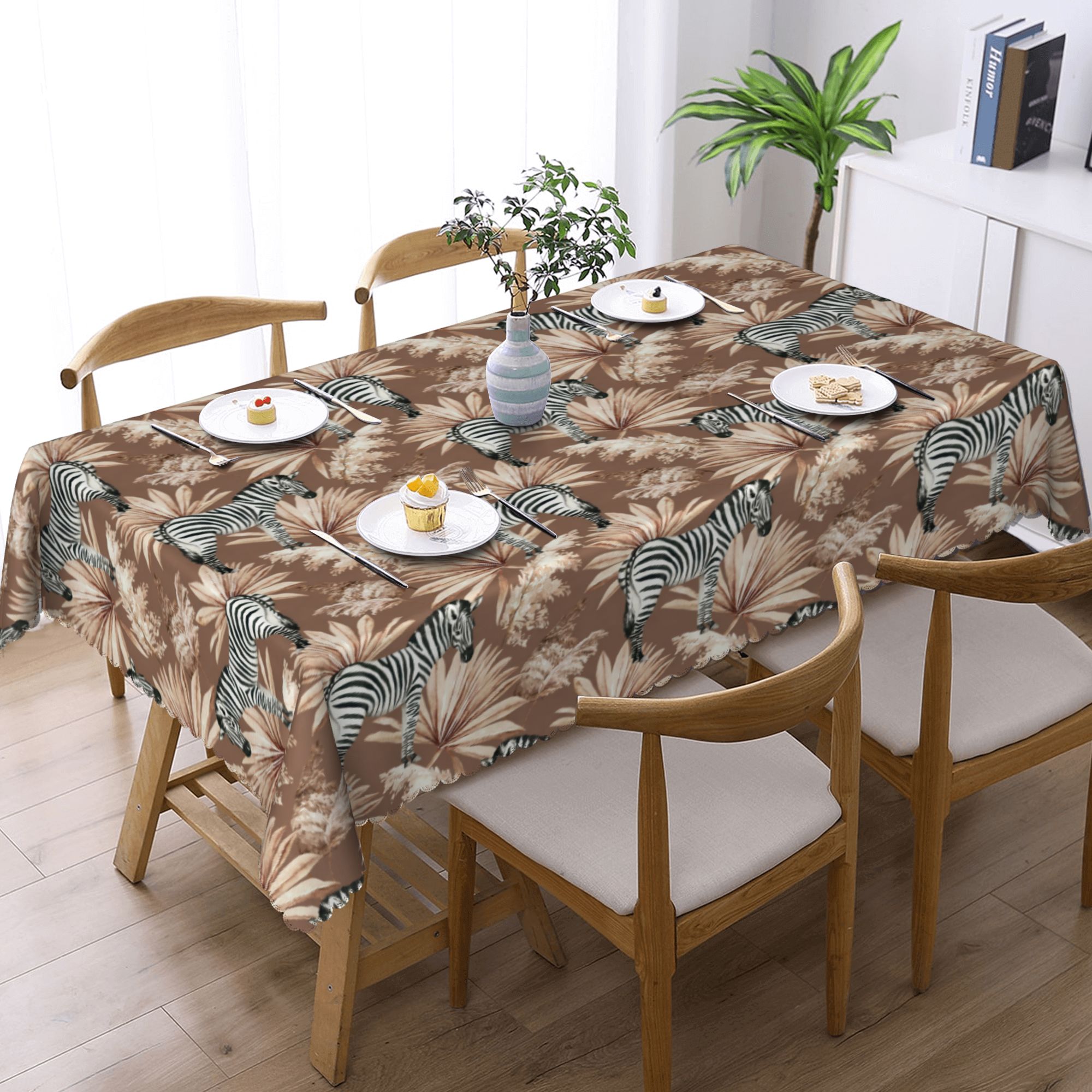 乾燥させたヤシの葉をあしらったゼブラ柄のテーブルクロス 長方 - Palm Leaf Dried のレビューと価格