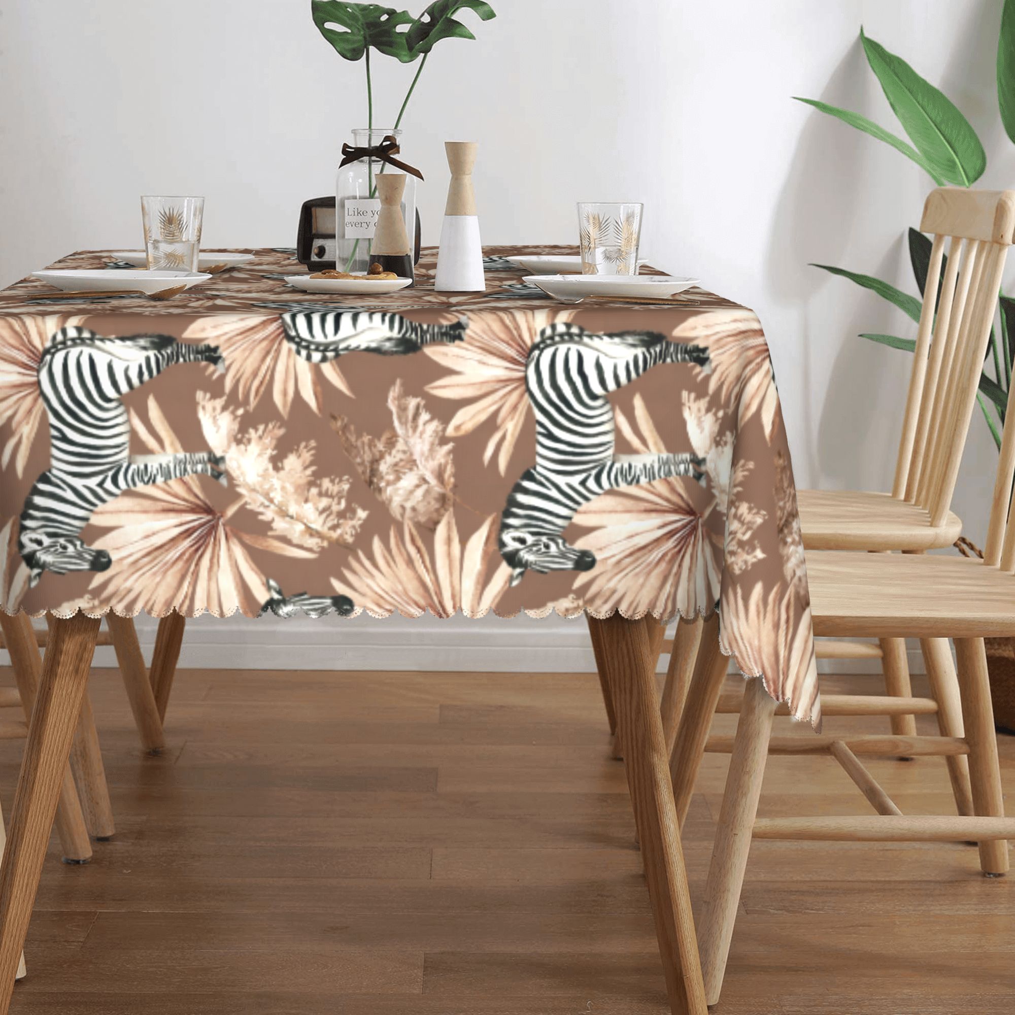 乾燥させたヤシの葉をあしらったゼブラ柄のテーブルクロス 長方 - Palm Leaf Dried のレビューと価格