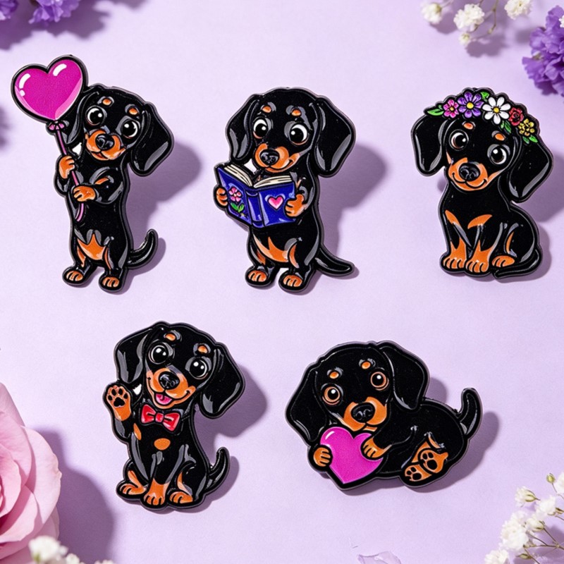 5 個のかわいいダックスフントエナメルピンセットハートフラワ - Supply Florist のレビューと価格