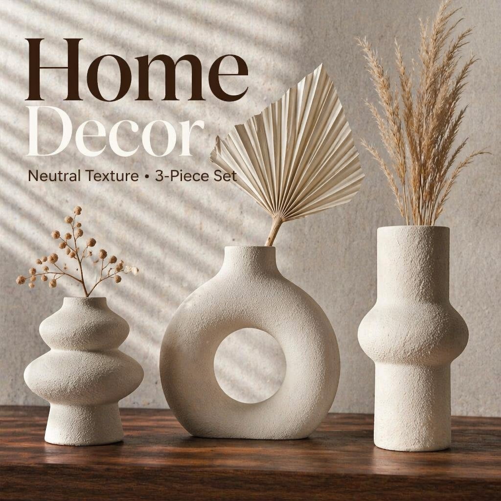 3個セット中空リング型ラフテクスチャ花瓶セット エコPLA  - Palm Leaf Dried のレビューと価格