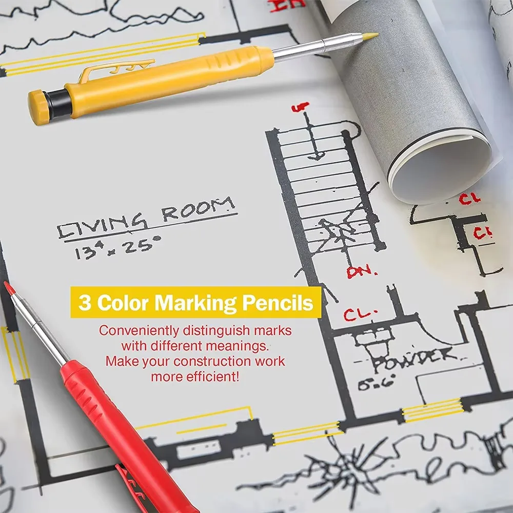 固体大工鉛筆セット木工ツール機械式 3 色リフィル建設作業大 - Staedtler Pencil Lumocolor のレビューと価格