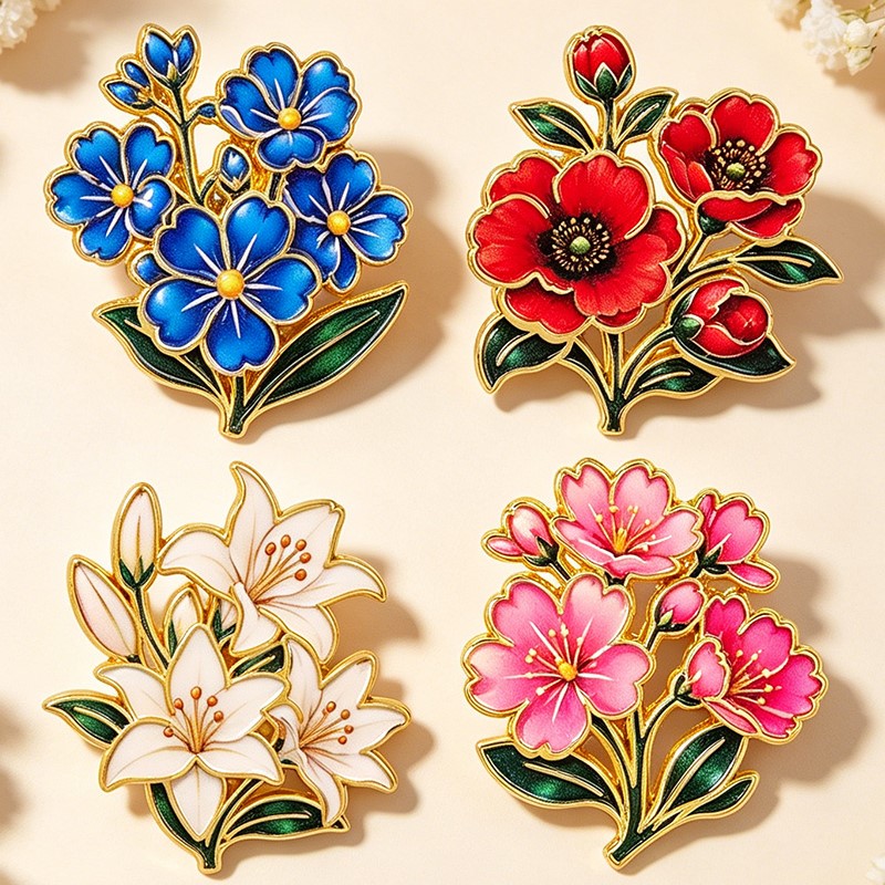 かわいいヴィンテージカラフルな花柄エナメルピンユリチェリーポ - Supply Florist のレビューと価格