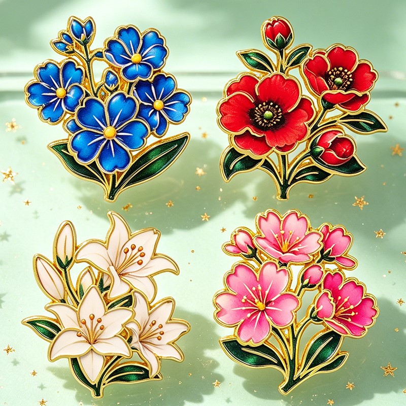 かわいいヴィンテージカラフルな花柄エナメルピンユリチェリーポ - Supply Florist のレビューと価格