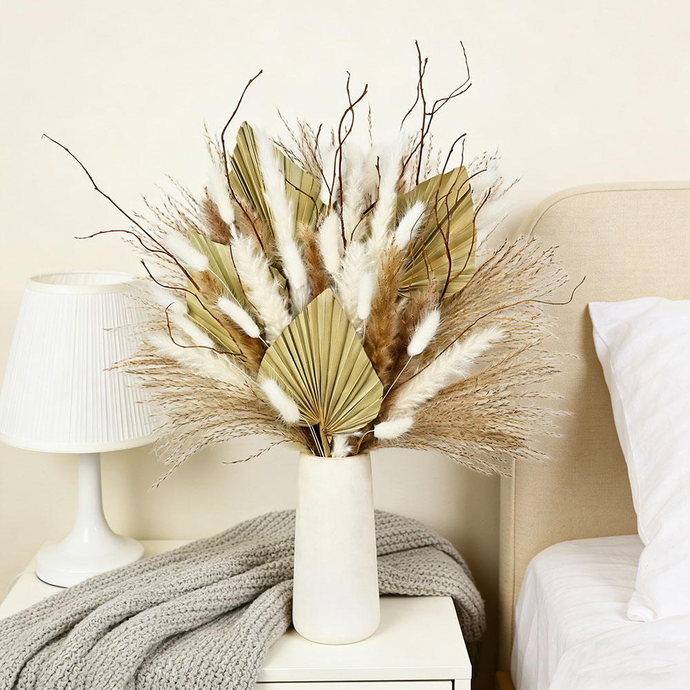 天然乾燥ヤシの葉ブーケミックスパンパスリードエレガントな枝花 - Palm Leaf Dried のレビューと価格