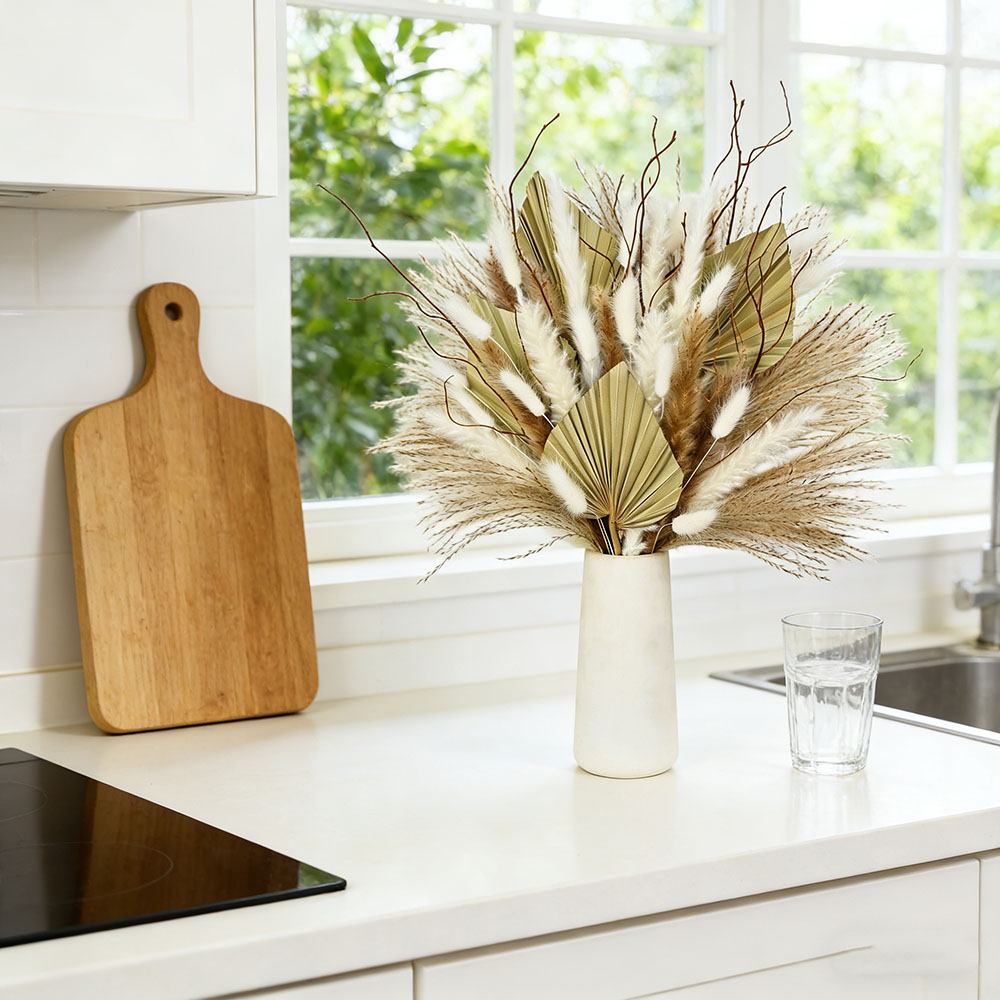 天然乾燥ヤシの葉ブーケミックスパンパスリードエレガントな枝花 - Palm Leaf Dried のレビューと価格
