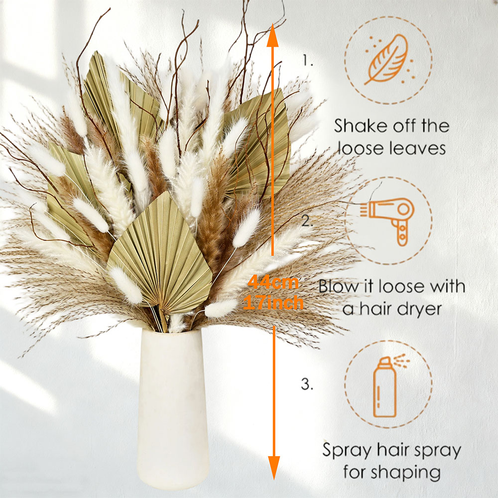 天然乾燥ヤシの葉ブーケミックスパンパスリードエレガントな枝花 - Palm Leaf Dried のレビューと価格